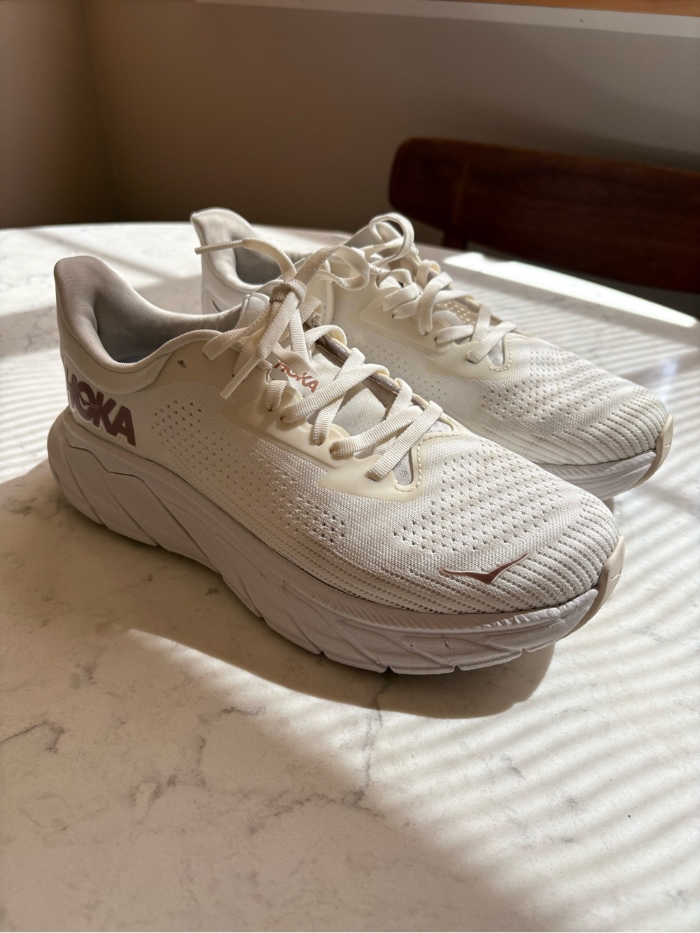 Hoka Women's Cream Athletic Running Shoes with Taupe Logo 7.5